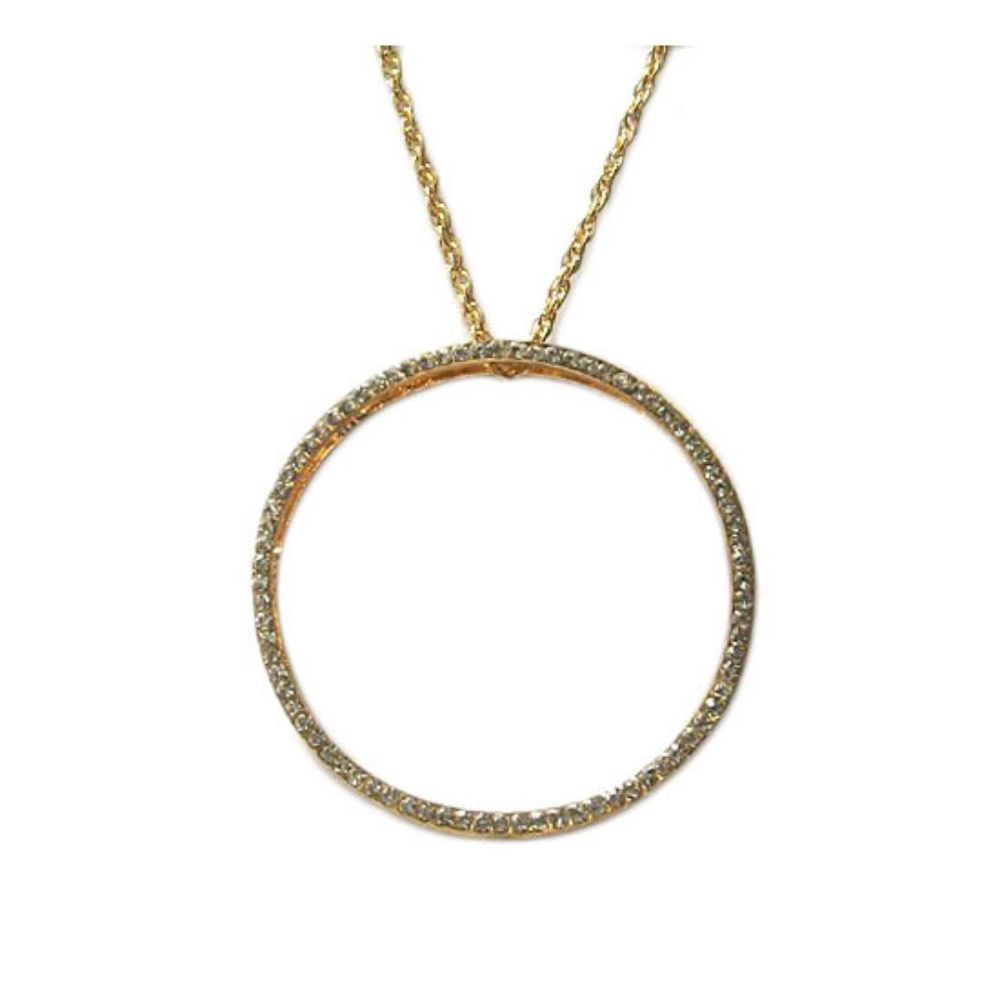 Tigerstars Huge Rhinestone Circle Pendant Necklace